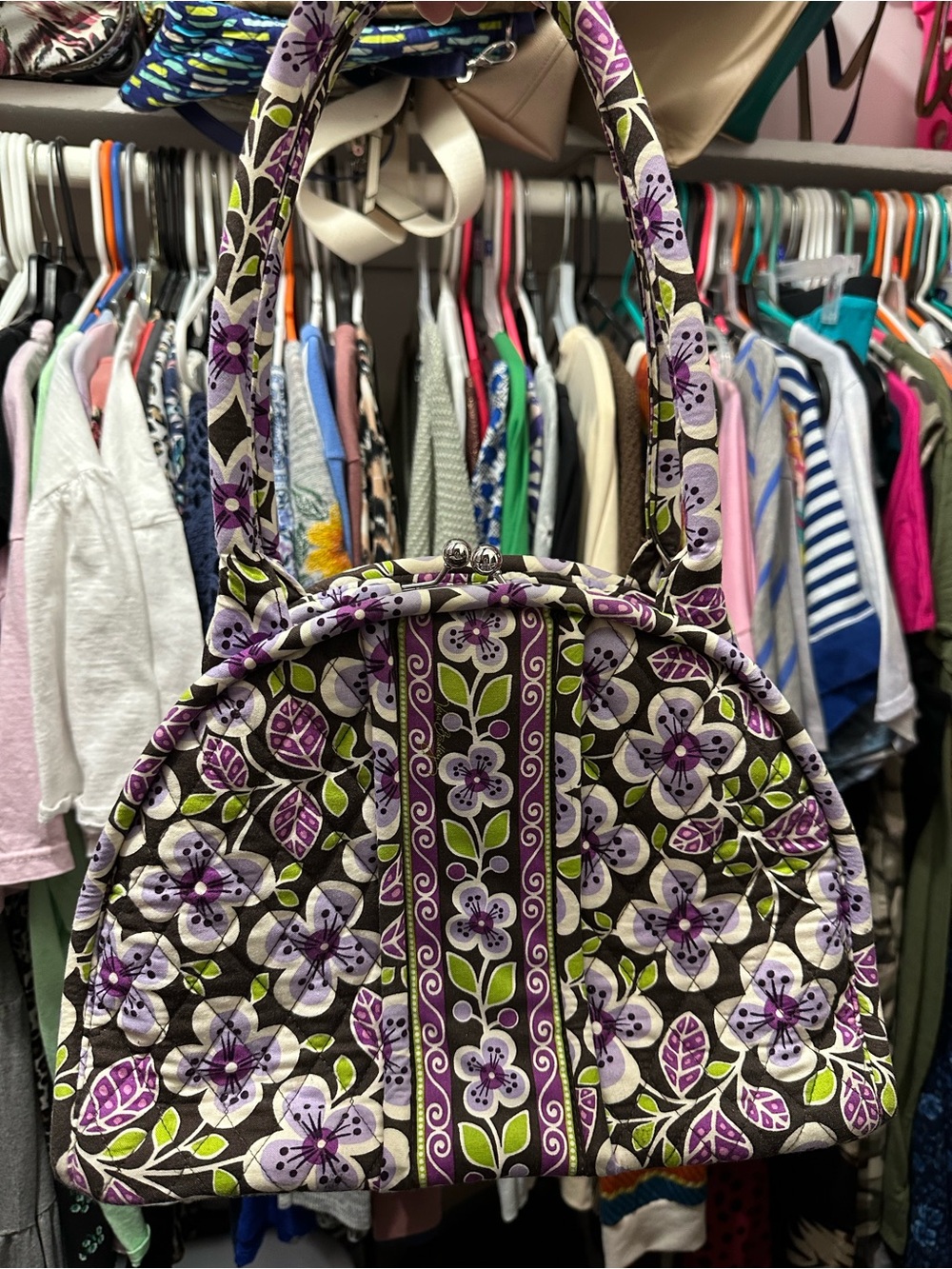Vera Bradley Floral Quilted Dome Shoulder Bag - Purple, Green, Brown